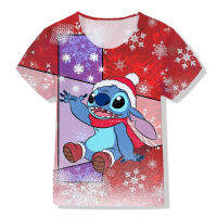 Stitch เสื้อยืดเด็กฤดูร้อนการ์ตูนเสื้อยืดแฟชั่นชายหญิง3D พิมพ์เสื้อยืดน่ารักเด็ก Santa Claus พิมพ์ Top