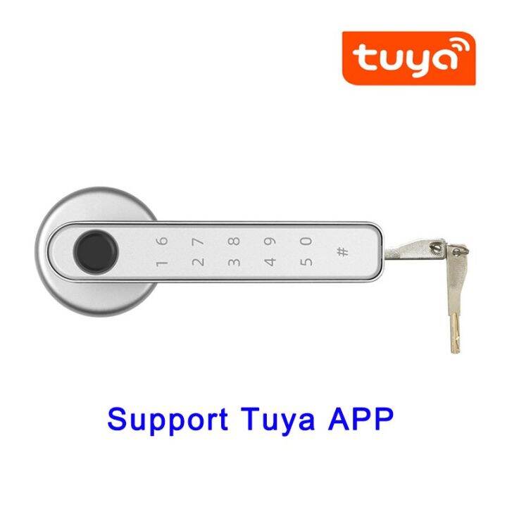 tuya-แอปรีโมทคอนโทรลสมาร์ทล็อครหัสผ่านโดยใช้ลายนิ้วมือไฟฟ้า-biometrics-รหัสตัวเลขสลักล็อคประตูเดียวที่มีกุญแจ