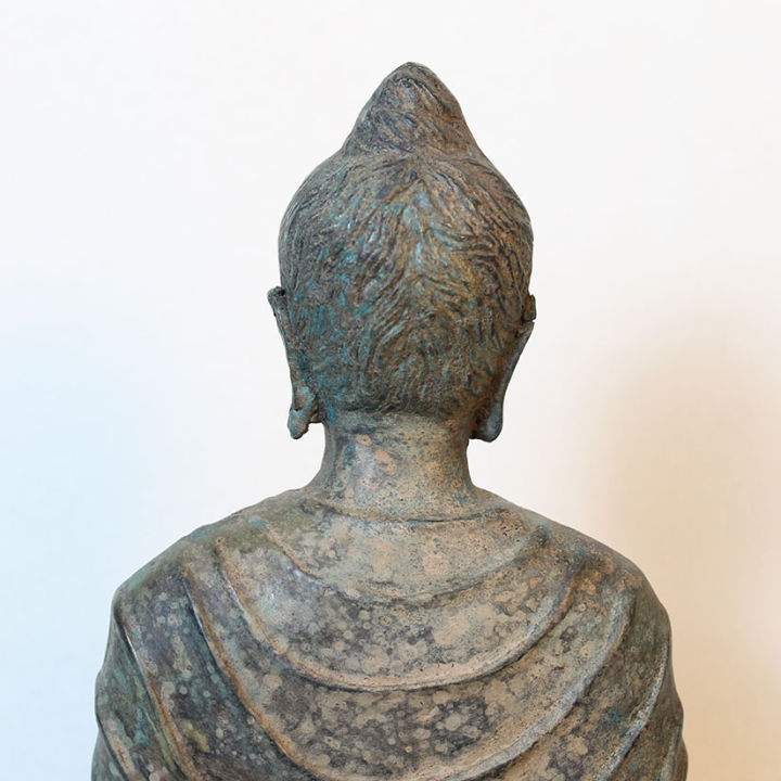 พระพุทธรูป-รูปแบบศิลปะอินเดียโบราณ-ทำสีเลียนแบบของเก่าโบราณ-สีเขียวสนิม-แบบที่-2