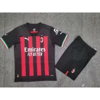 ☄☏✢ 2223 New Men AC Milan Home Football Jersey Set Red Black Striped Short Sleeve Tops Short Pants Soccer Football Jersey Set Size S-2XL AC Milan Men Jersey Set