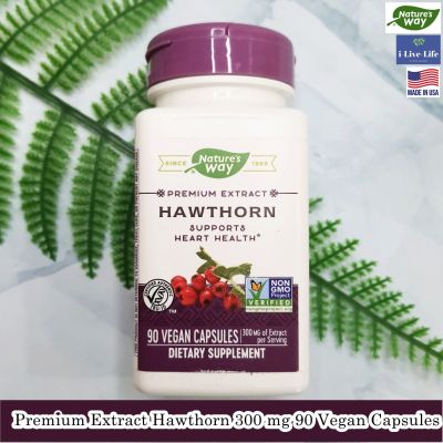 Natures Way - Premium Extract Hawthorn 300 mg 90 Vegan Capsules สมุนไพร ฮอว์ธอร์น