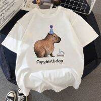 Capybara เสื้อยืดพิมพ์ลายการ์ตูนน่ารัก,เสื้อยืดลำลองยูนิเซ็กส์ลายกราฟิกสำหรับใส่ในงานวันเกิดเสื้อยืดแขนสั้นสำหรับผู้ชาย