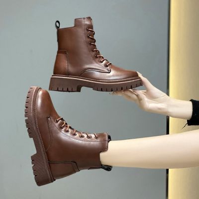 In the winter of 2021 the new side zipper short tube short boots boots Martin boots female British wind plus hair female boots shoes