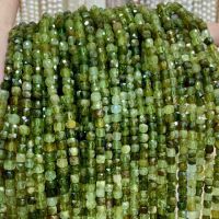 โกเมน สีเขียว Green Garnet ทรงลูกบาศก์ เจียผิว ขนาดประมาณ 4*4 mm