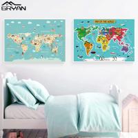 【hot】❀  Baby Map Poster Continent Animals Distribution Canvas Print Painting Kids Child Education Decoration Picture