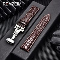 REMZEIM Calf Genuine Leather Watchband Size 18mm 20mm 22mm 24mm Watch Band Strap Steel Butterfly Buckle Wrist Bracelet