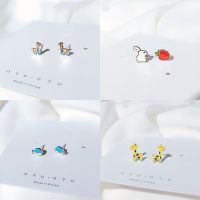 Small Animal Cute Rabbit Giraffe Silver Color Stud Earrings For Girls Fashion Jewelry Gift For Women oorbellen