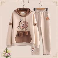 Spot parcel post Leisure Suit Female Spring and Autumn Hooded Junior High School Student Cartoon Cute Sweatshirt Loose Western Style Slimming Versatile Two-Piece Set