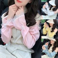 Summer Sun Protection Sleeves Loose Long Ice Silk Sunscreen Fake Sleeve Lace Butterfly Cycling Driving Thin Arm Fingerless Glove