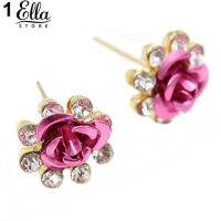 ดอกไม้ประดิษฐ์ดอกกุหลาบสำหรับสตรีต่างหู Rhinestone Inlaid Earrings Jewelry Gift