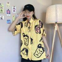 DUOLIN Summer New Cartoon Face Personalized Print Polo Collar Short-Sleeved Shirt