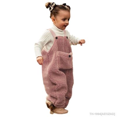 ✱ Bodysuit de flanela luxuoso para criança calças suspensoras lã macacão quente monocromático bebês meninas e meninos soltas inverno