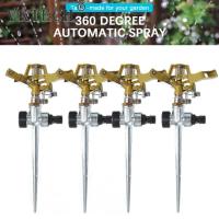 Garden Sprinklers 360 Degree Adjustable Rotate Sprinkler Lawn Irrigation Metal Spiked Impulse Quick-Release 1/2" Hose Connector Watering Systems  Gard