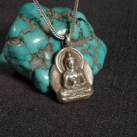 Handmade 925 Silver Nepalese Amitabha Buddha Statue Pendant Necklace Tibetan Buddha Pendant Necklace Silver Buddha Amulet