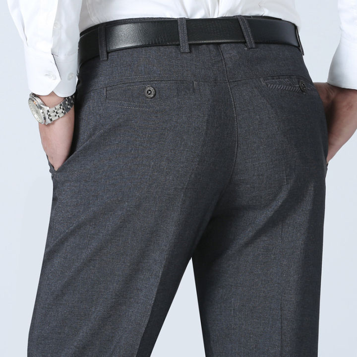 Men's Formal Pants Thin Office Slacks Loose Seluar Black Long Trousers ...