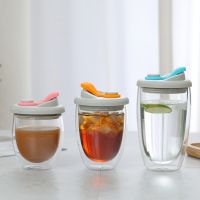 【CW】☸  Leak Proof Wall Glass Cup With Airtight Silica Gel Lid Insulated Mug Juice Egg-Shaped