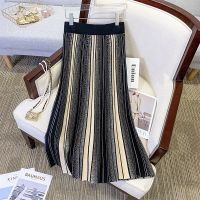 【CW】 bBlack Striped Knitted Pleated Waisted Women  39;S Skirts Korean Fashion 2022