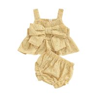 Baby Girls Infant Two Piece Set, Sleeveless Floral Plaid Pattern Bow Decor Camisole Elastic Waist Shorts  by Hs2023