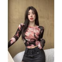 CODCheng Yuan QiQi?Irregular T-Shirt Women s Design Sense Short Section Hot Girl Print SLIM FIT Slim Long Sleeve Top. เสื้อเชิ้ตผู้หญ