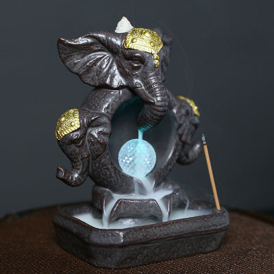 Original Product ช้างเซรามิกไหลกลับกระถางธูปสร้างสรรค์ไฟ LED ช้างเตาน้ำมันหอมระเหยไหลกลับเครื่องใช้ในบ้านพระพุทธรูปทิเบตเนปาล