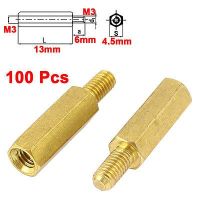 13mm เกลียว M3 100ชิ้นขนาด6มม. ทองเหลืองหกเหลี่ยมสเปเซอร์แบบสกรูสำหรับบอร์ด Pcb