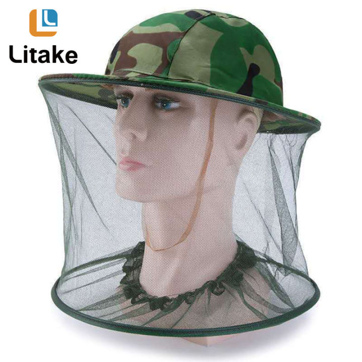 หมวกกันยุงลายพราง-lb-พร้อมตาข่ายตาข่ายคลุมผมแมลงปีกแข็งแมลงหน้ากากปิดหน้าบินชุดอุปกรณ์ตกปลากลางแจ้ง