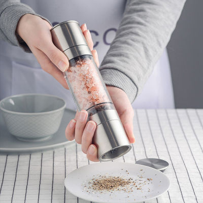 Stainless Steel Salt and Pepper Grinder Set 2 in 1 - Adjustable Ceramic Sea Salt Grinder &amp; Pepper Grinder