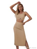 【LZ】❁✌  Xylocarp-Vestido de colete fino de malha feminino fenda oca sexy saia de primavera e verão novo SDBI2810 2023