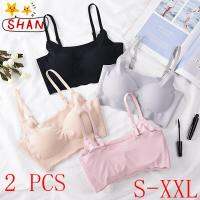 SHAN 2 PCS ญี่ปุ่น ICE Silk Seamless Bra ไม่มีขอบ Sleep Bra รวบรวมขนาดใหญ่กันกระแทกเสื้อกั๊กโยคะกีฬา Bra ชุดชั้นในสตรี