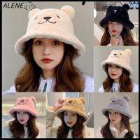 ALENE แฟชั่นสำหรับผู้หญิง หนาขึ้น อบอุ่นและอบอุ่น หมวกชาวประมงหมวก ตุ๊กตาผ้านุ่ม หมวกอ่างน้ำ หมวกถังขนสัตว์