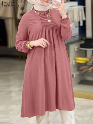 2023 ZANZEA หญิงสีทึบมุสลิม Blusas Stand Collar เสื้อฤดูใบไม้ผลิ Elegant Holiday Party Tops เสื้อผ้าอิสลาม Ramadan