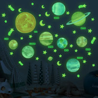 Zollor Luminous Planet Moon Star Wall Sticker Bedroom Living room Childrens room Fluorescent Self-adhesive Decorative Stickers