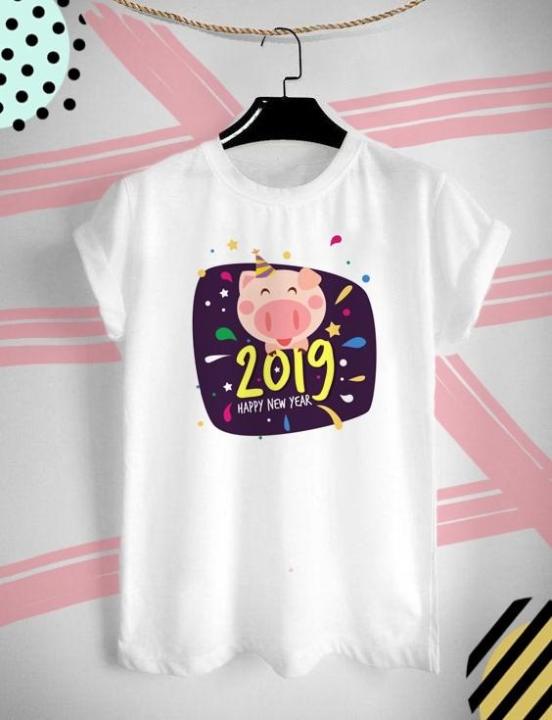 เสื้อยืดส่งท้ายปีเก่า ต้อนรับปีใหม่ ปีหมู Happy New Year 2019