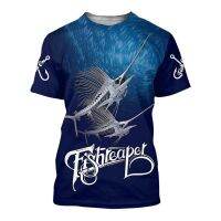 2023 Customized Fashion ●New Style  Trend Unique 3D Printed Sea Fishing Pattern Short-Sleeved Mens Loose Large  T-Shirt，Contact the seller for personalized customization