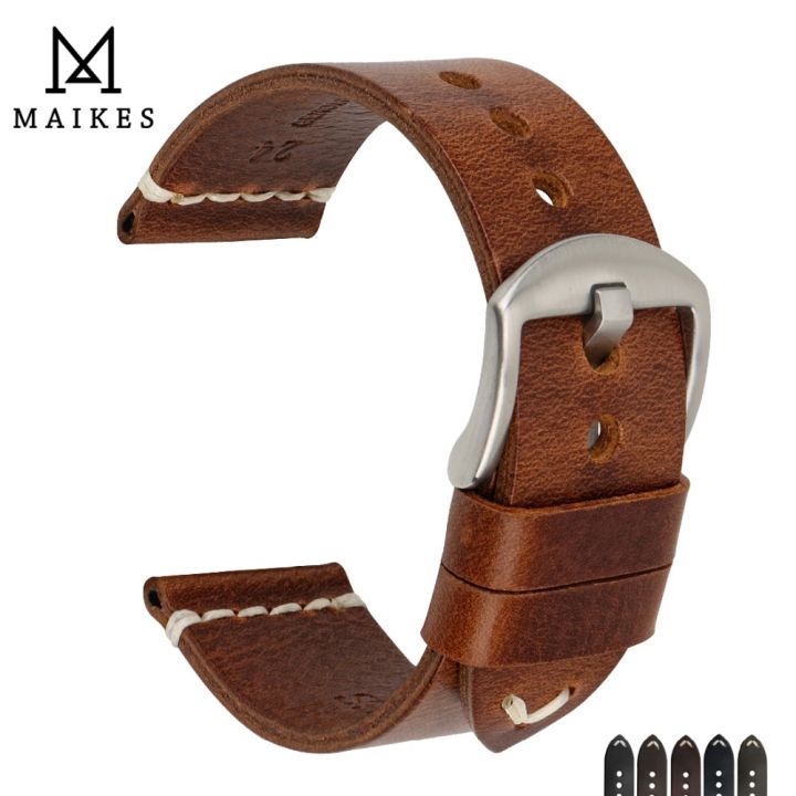maikes-อุปกรณ์เสริมสำหรับนาฬิกาสายหนังวัวนาฬิกาข้อมือนาฬิกาข้อมือวินเทจสีน้ำตาลสายนาฬิกาข้อมือ20มม-22มม-24มม