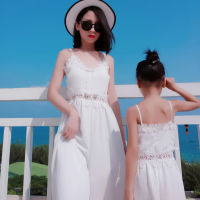 Fashion Family Pants Rompers White y Mother Daughter Long Wide Pant Lace Elegant Family Outfits