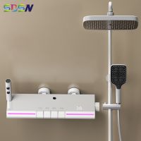 【LZ】✟✑✸  Hot Cold Piano Digital Shower Set 12 Polegada Rain Shower Head Torneiras De Banheiro De Latão Cachoeira Branca Piano Digital Shower System