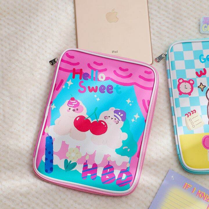 Kawaii 11นิ้วหนังเด็กผู้หญิงแขน Case Ipad กระเป๋าเครื่องเขียน Ipad Air 12นิ้วหมีเกาหลีแป้นพิมพ์สำหรับแท็บเล็ตกระเป๋าธุรกิจเดินทาง