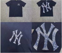 LD Ny mlb เสื้อยืดแขนสั้น ผ้าฝ้ายแท้ พิมพ์ลาย สําหรับผู้ชาย และผู้หญิง