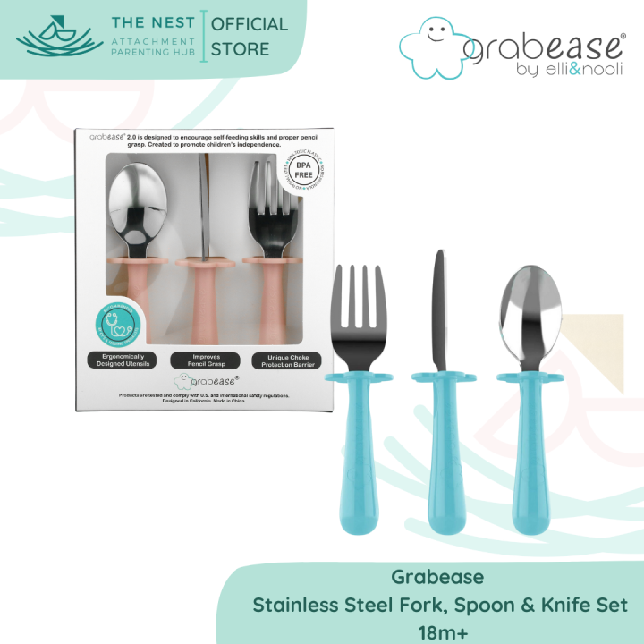 Grabease Stainless Steel Fork, Spoon & Knife Set 18m+ Lazada PH