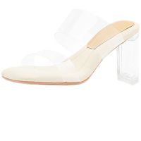 【Ready】? French evening style chunky heel high-heeled sandals womens summer wear soft bottom transparent sandals and slippers with a sense of shit