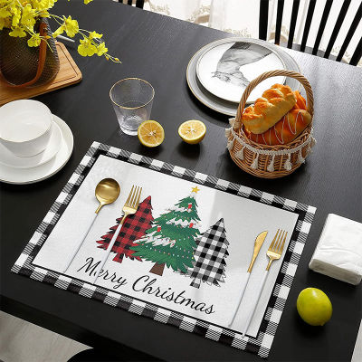 （HOT) แผ่นรองจานคริสต์มาส ผ้าปูโต๊ะกันความร้อนในครัวเรือนหรูหราสไตล์อเมริกันข้ามพรมแดนผ้าปูโต๊ะตกแต่งคริสต์มาสของมนุษย์หิมะ