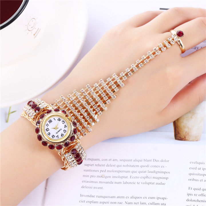 ใหม่สุภาพสตรี-khorasan-แบรนด์แฟชั่นสุภาพสตรีเต็มเจาะกรงเล็บโซ่แหวนชุดนาฬิกาแฟชั่นสุภาพสตรีดู