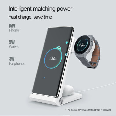 Nillkin 15W 3 In 1 Wireless Charger สำหรับ Samsung S23 Ultra Fast USB Type C Wireless Watch แท่นชาร์จสำหรับ Samsung Garmin