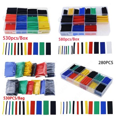 580pcs 530pcs 280pcs 127pcs 2:1 Wrap Wire Cable Insulated Polyolefin Heat Shrink Tube Ratio Tubing Insulation Shrinkable Tubes Cable Management
