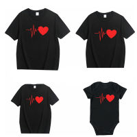 New Love Heartbeat Cotton Family Matching Clothes Girl Clothes Outfits Mother And Daughter T-Shirt Summer Father Son Baby Tshirt