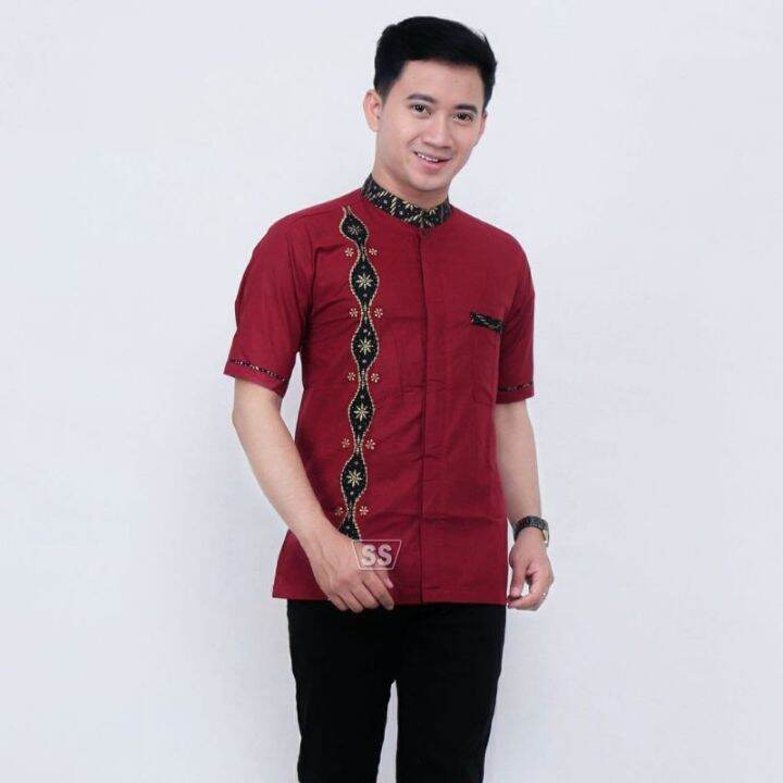 Batik Maroon Gold Sulam Ready Stock KL | Batik Shirt | Ready stock ...