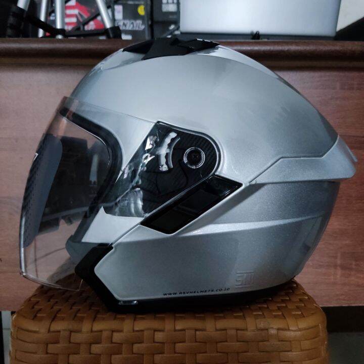 HELM RSV SV300 SOLID SILVER HALF FACE RSV SV 300 DOUBLE VISOR Lazada