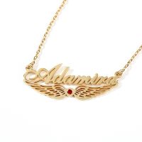 Custom Name Necklace with Birthstone Personalized Angel Wings Stainless Steel Nameplate Necklace Birthday Gift Child Girl Boy