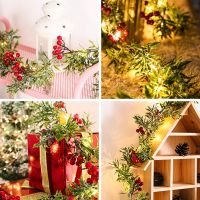 X37E Pine Needle Red Berries String Lights 20LEDs Christmas Garland with Lights for Garden Holiday Fireplace Xmas Tree Décor